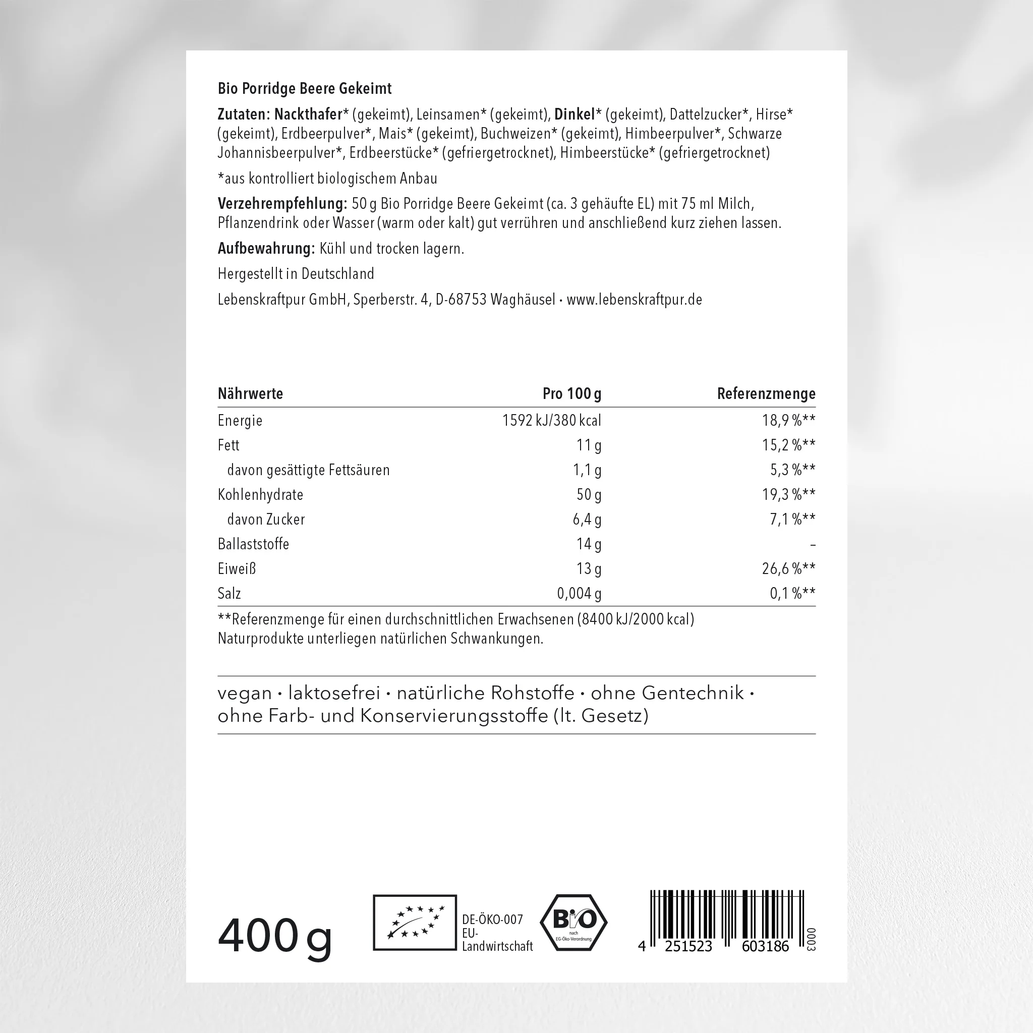 Bio Porridge Beere Gekeimt - Image 2